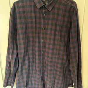 INC International Concepts Burgundy and Navy Checkered Shirt